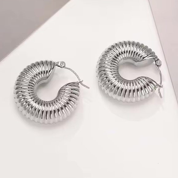 Twist Elegant Silver Hoop Earrings - Picture 4 of 7